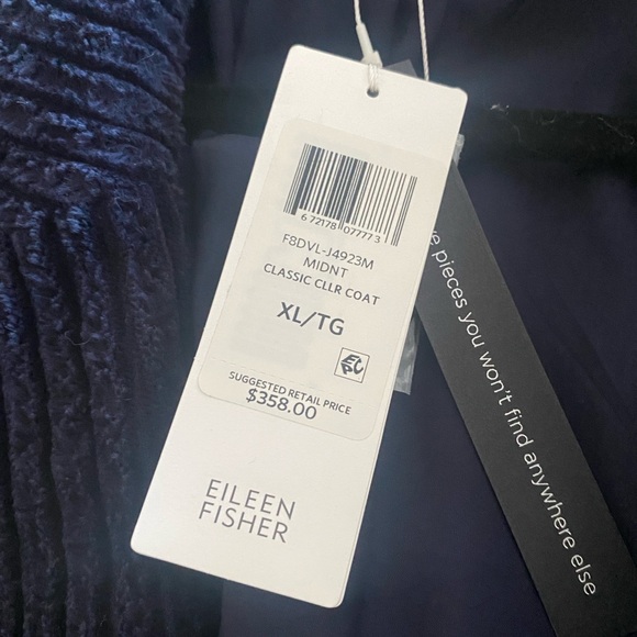 EILEEN FISHER NWT Women Navy Blue Organic Cotton Plush Corduroy Coat Jacket XL - Picture 2 of 7